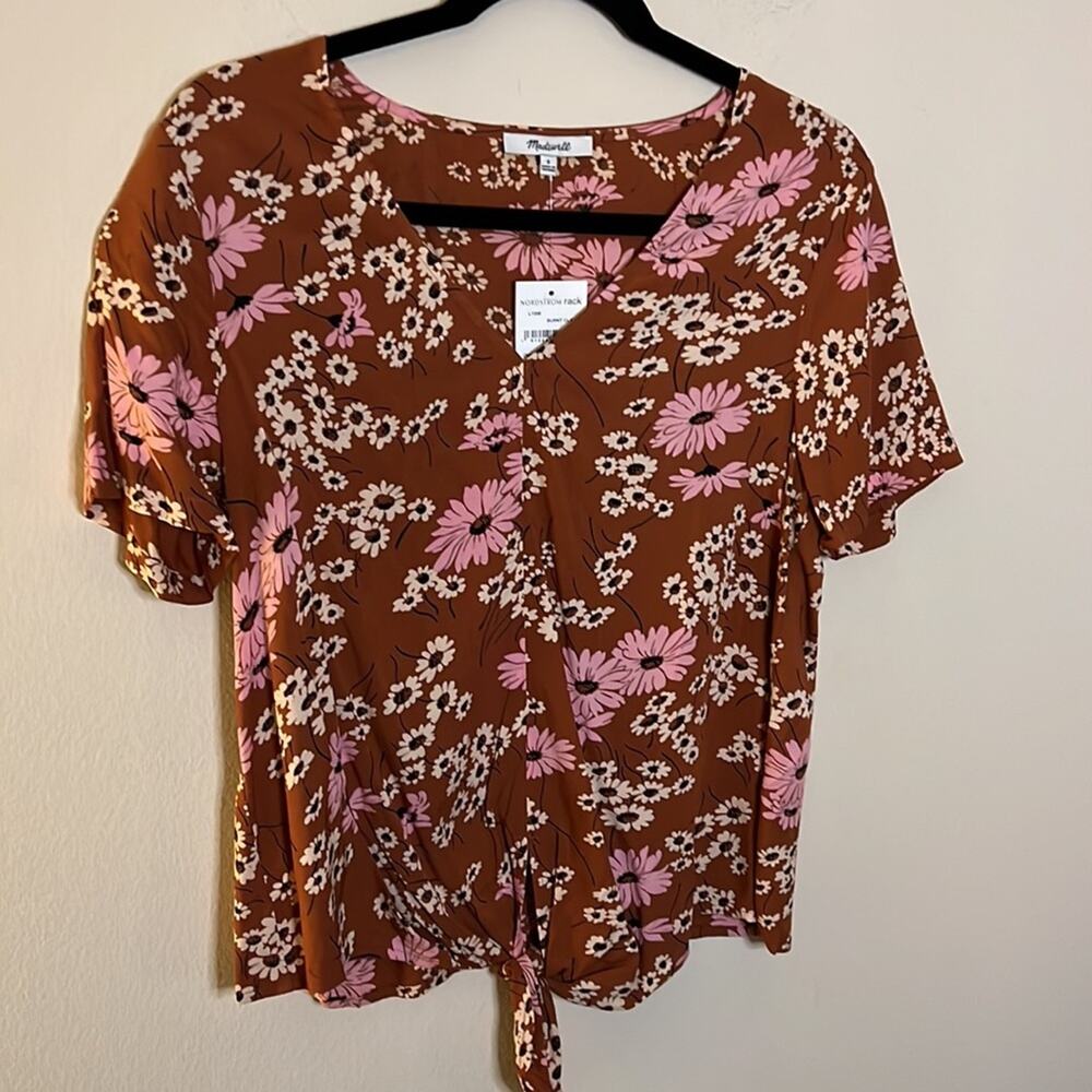 Madewell Novel Tie-Front Top in Hillside Daisies Size M - Picture 4 of 6